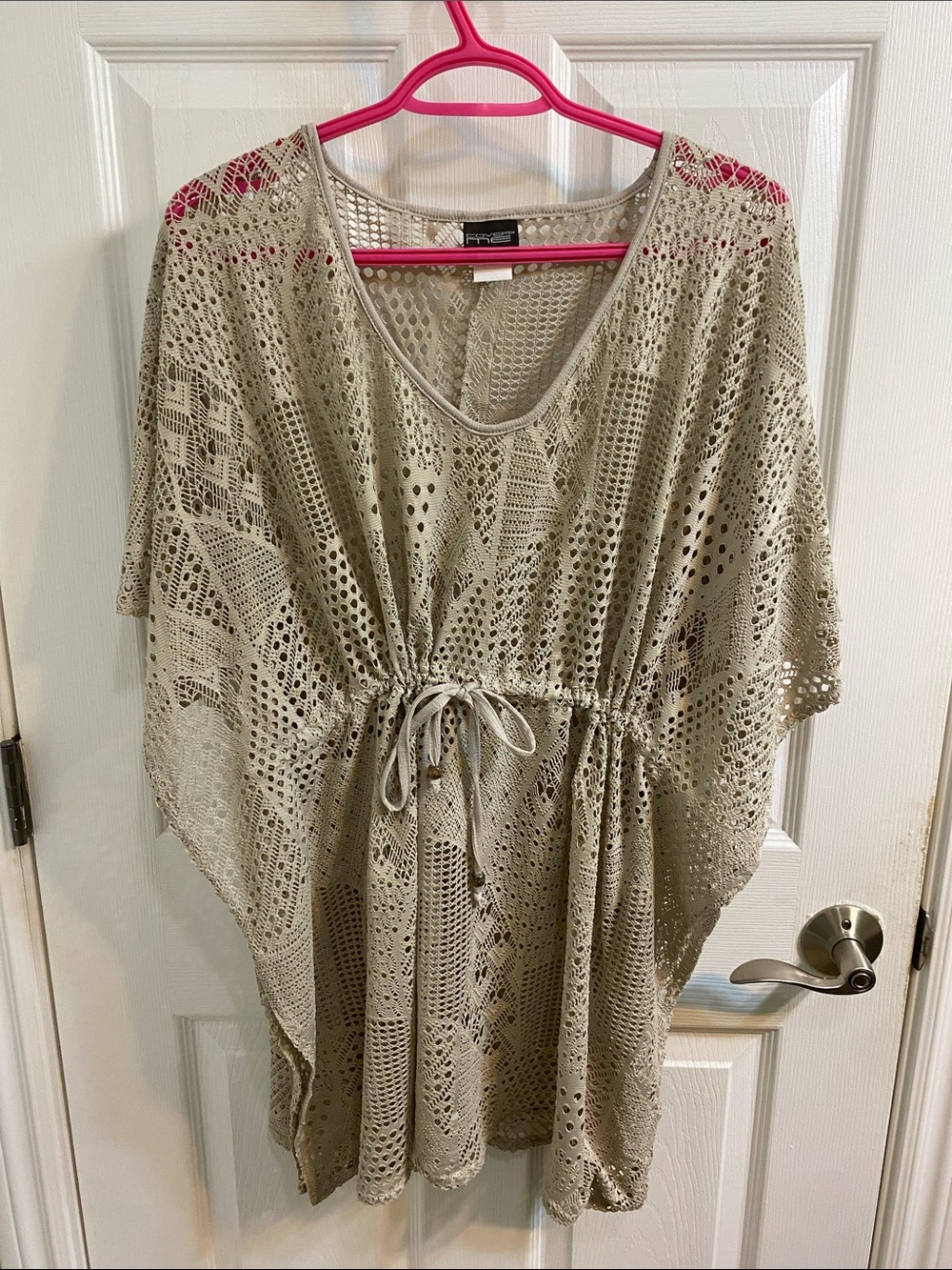 Cover Me Tan Crochet Beach Cover Up Dress  Boho Summer Resort Wear Size Medium
